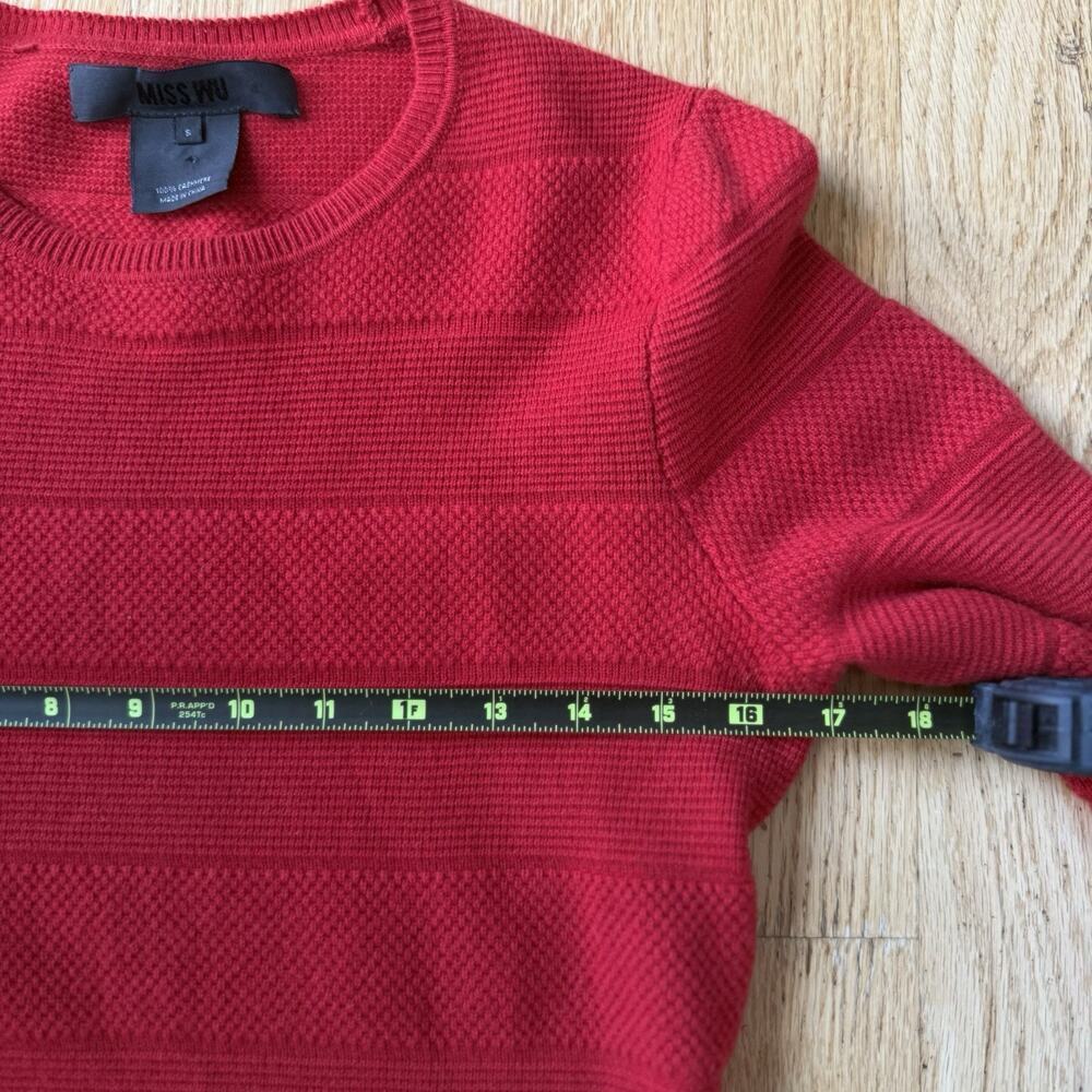 Miss Wu 100% Cashmere Red Textured Stripe Crewneck Quiet Luxury Sweater Womens S - Picture 6 of 7